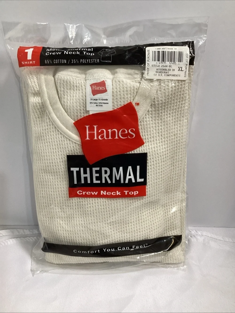 Vintage Y2K 2000 Hanes Thermal Crew Neck Top Cream Waffle Knit XL New in Pack